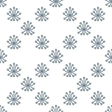 Vector AI Brain - Artificial Intelligence thin line seamless pattern 스톡 일러스트