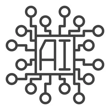 Vector AI Chip - Artificial Intelligence processor thin line icon or symbol 스톡 일러스트