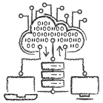 Vector AI cloud computing icon with servers connected to cloud data 스톡 일러스트