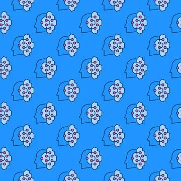 Vector AI Head with Circuits colored seamless pattern Stock Illustration