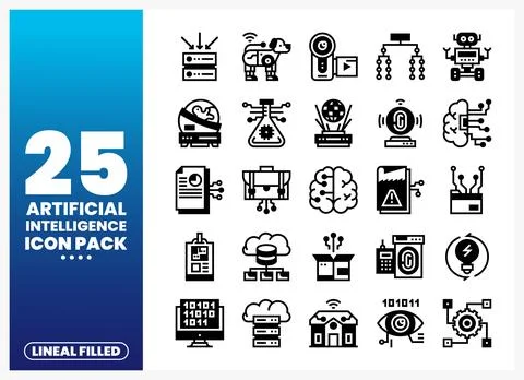 Vector AI icon set with lineal filled icons depicting technology concepts Stock Illustration