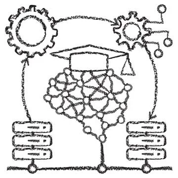 Vector AI learning infrastructure icon showing neural network with servers Stock Illustration