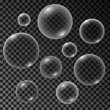 Vector air bubbles set isolated on dark transparent background. 스톡 일러스트