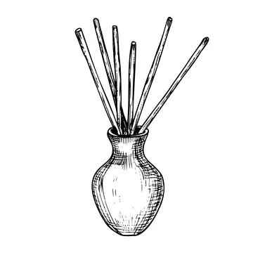 Vector air Refresher Diffuser and Aroma sticks in ceramic vase in line art style Stock Illustration