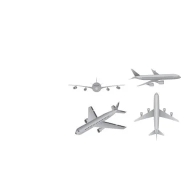 Vector of airplane from different angle, isolated on white background. Stock Illustration