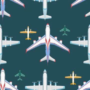 Vector airplane illustration seamless pattern background aircraft transportation Stock Illustration