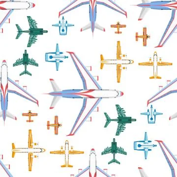 Vector airplane illustration seamless pattern background aircraft transportation Stock Illustration