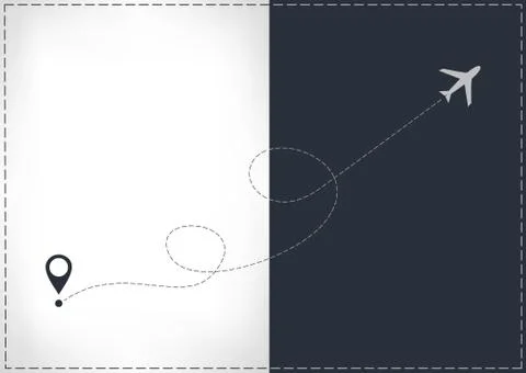 Vector airplane line path of air plane flight route with start point and dash Stock Illustration