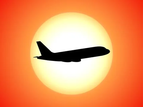 Vector airplane silhouette background sunset Stock Illustration