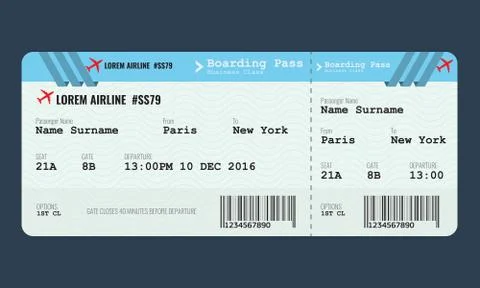 Vector Airplane ticket design template. Stock Illustration