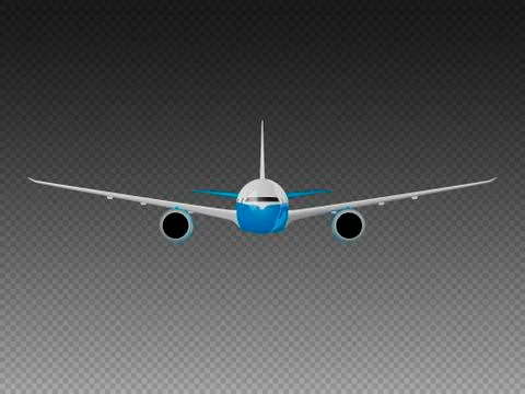 Vector airplane on a transparent background. Front view Stock Illustration