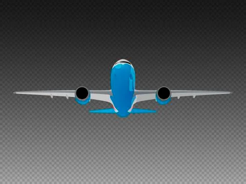 Vector airplane on a transparent background. Take-off front view Stock Illustration