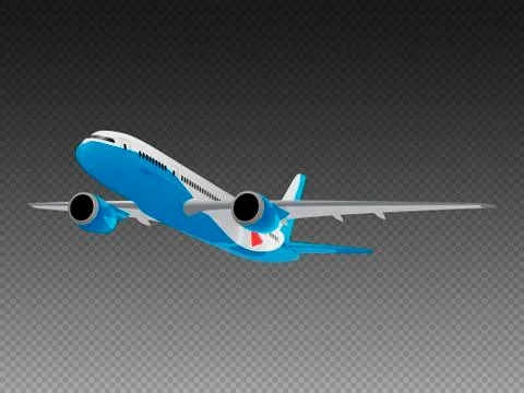 Vector airplane on a transparent background. Take-off front view Stock Illustration