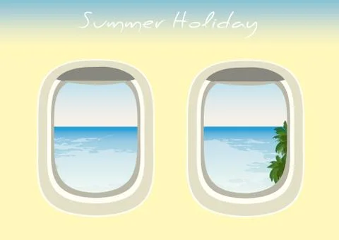 Vector airplane windows through which the visible beach Stock Illustration