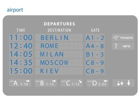 Vector airport board isolated. Mechanical flip airport scoreboard Ilustración de archivo