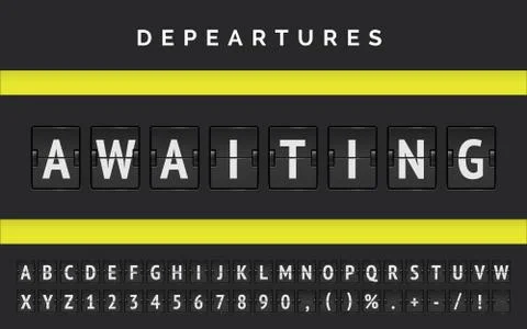 Vector airport flip board announcing delays in departures due to covid-19 Stock Illustration