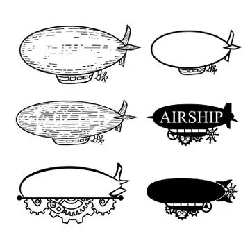 Vector  airship with a place for the text.  Black silhouette dirigible templa Illustrazione stock