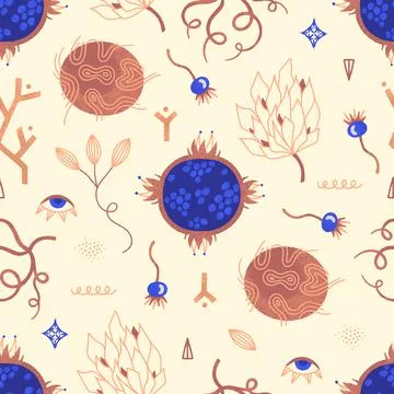 Vector alchemical floral seamless pattern. Mysterious witch flowers. Repeatin Stock Illustration