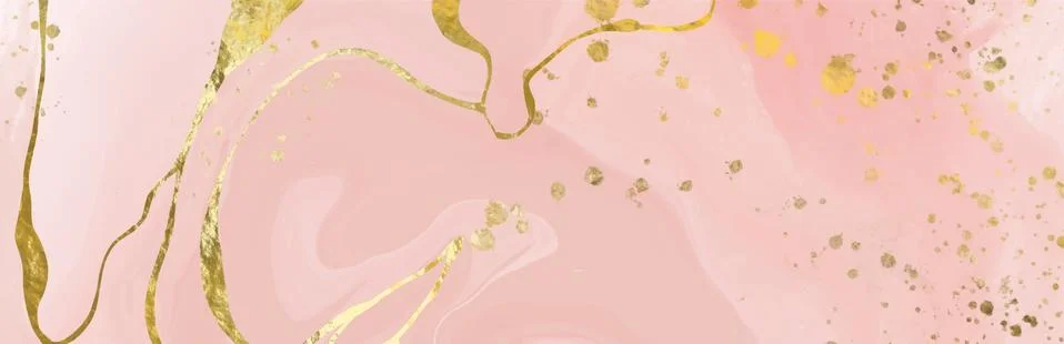 Vector Alcohol ink shape in tender pink and gold. Stock Illustration
