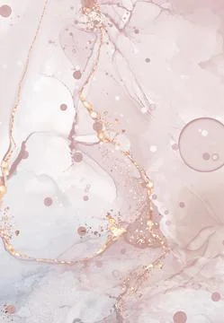 Vector Alcohol ink shape in tender coral and gold. Stock Illustration