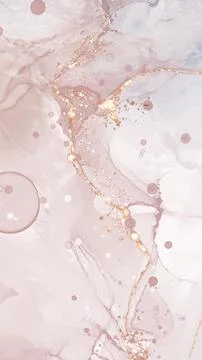 Vector Alcohol ink shape in tender coral and gold. Stock Illustration