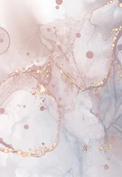 Vector Alcohol ink shape in tender coral and gold. Stock Illustration