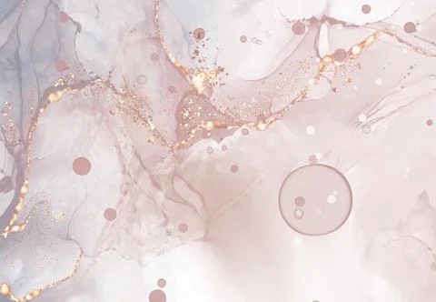 Vector Alcohol ink shape in tender coral and gold. Stock Illustration