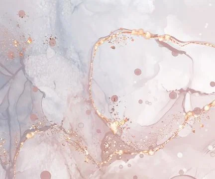 Vector Alcohol ink shape in tender coral and gold. Stock Illustration