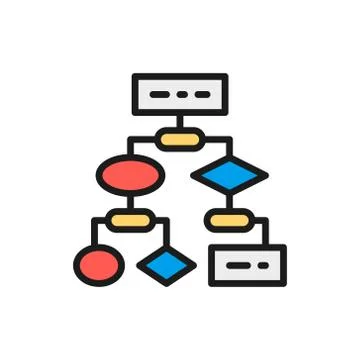 Vector algorithm, coding block schemes, api software flat color line icon. イラスト素材