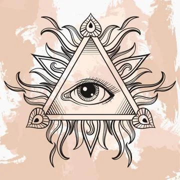 Vector All seeing eye pyramid symbol. Illumination tattoo. Vinta Stock Illustration