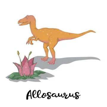 Vector Allosaurus vector with plant isolated over white Stock Illustration