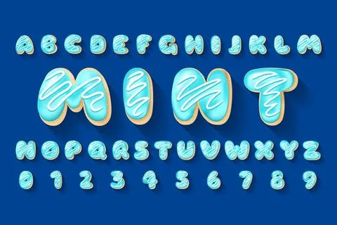 Vector alphabet of blue mint donuts Stock Illustration