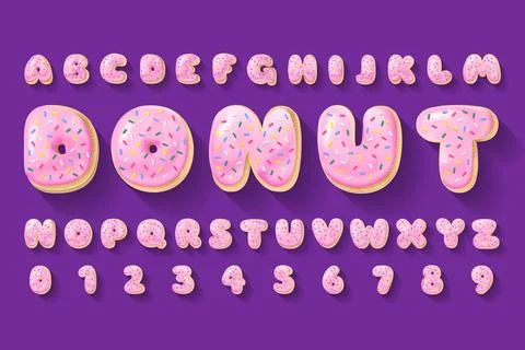 Vector alphabet of donuts. Bakery sweet tasty font Stock Illustration