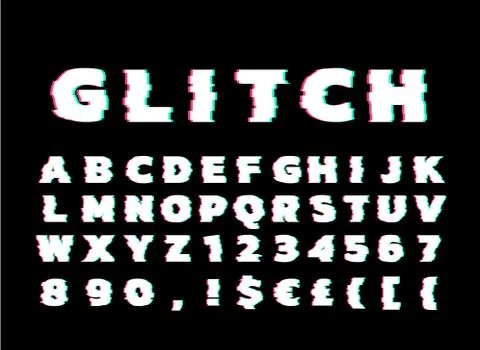 Vector Alphabet font design distorted glitch font. Trendy style lettering Stock Illustration