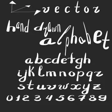 Vector alphabet handwritten with white on dark background Stock Illustration