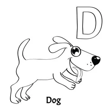 Vector alphabet letter D, coloring page. Dog Stock Illustration