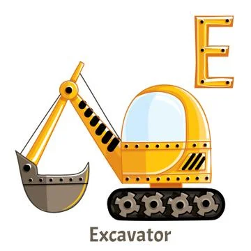Vector alphabet letter E. Excavator Stock Illustration