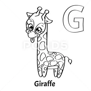 Vector alphabet letter G, coloring page. Giraffe ~ Clip Art #107154423