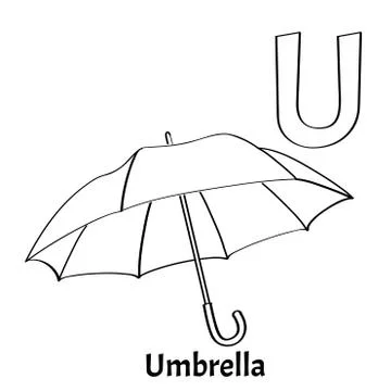 Vector alphabet letter U, coloring page. Umbrella Stock Illustration