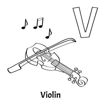 Vector alphabet letter V, coloring page. Violin Stock Illustration