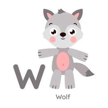 Vector alphabet letter W wolf illustration 库存插图