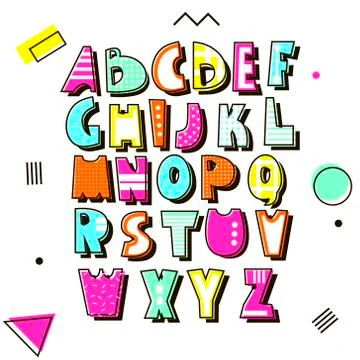 Vector alphabet in retro style. Memphis type isolated. Stock Illustration