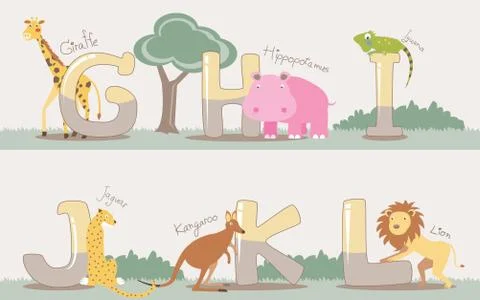 Vector alphabet set from G to L with cute animals Stock Illustration