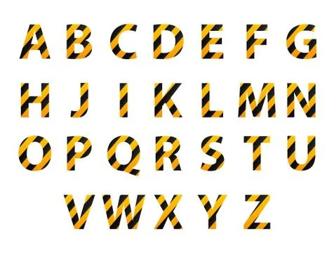 Vector alphabet. Set of striped letters in the form of a protective tape. Repair Stock Illustration