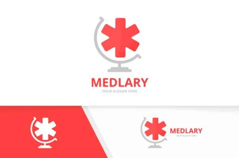 Vector ambulance and globe logo combination. Medic and planet symbol or icon Stock Illustration