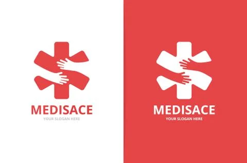 Vector ambulance and hands logo combination. Medic and hug symbol or icon Stock Illustration
