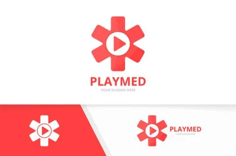 Vector ambulance and play button logo combination. Medic and record symbol or Stock Illustration