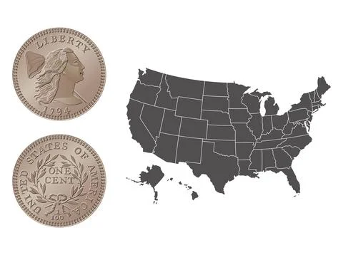 Vector American money, one cent coin, 1793-1795. Vector illustration isolated on Stock Illustration