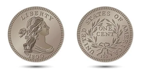 Vector American money, one cent coin, 1796-1807. Classic head large cent. Vector Stock Illustration