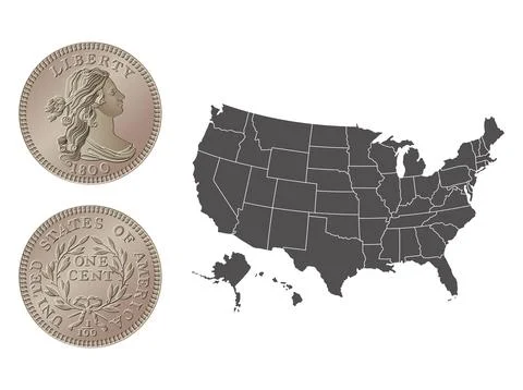 Vector American money, one cent coin, 1796-1807. Vector illustration isolated on Stock Illustration